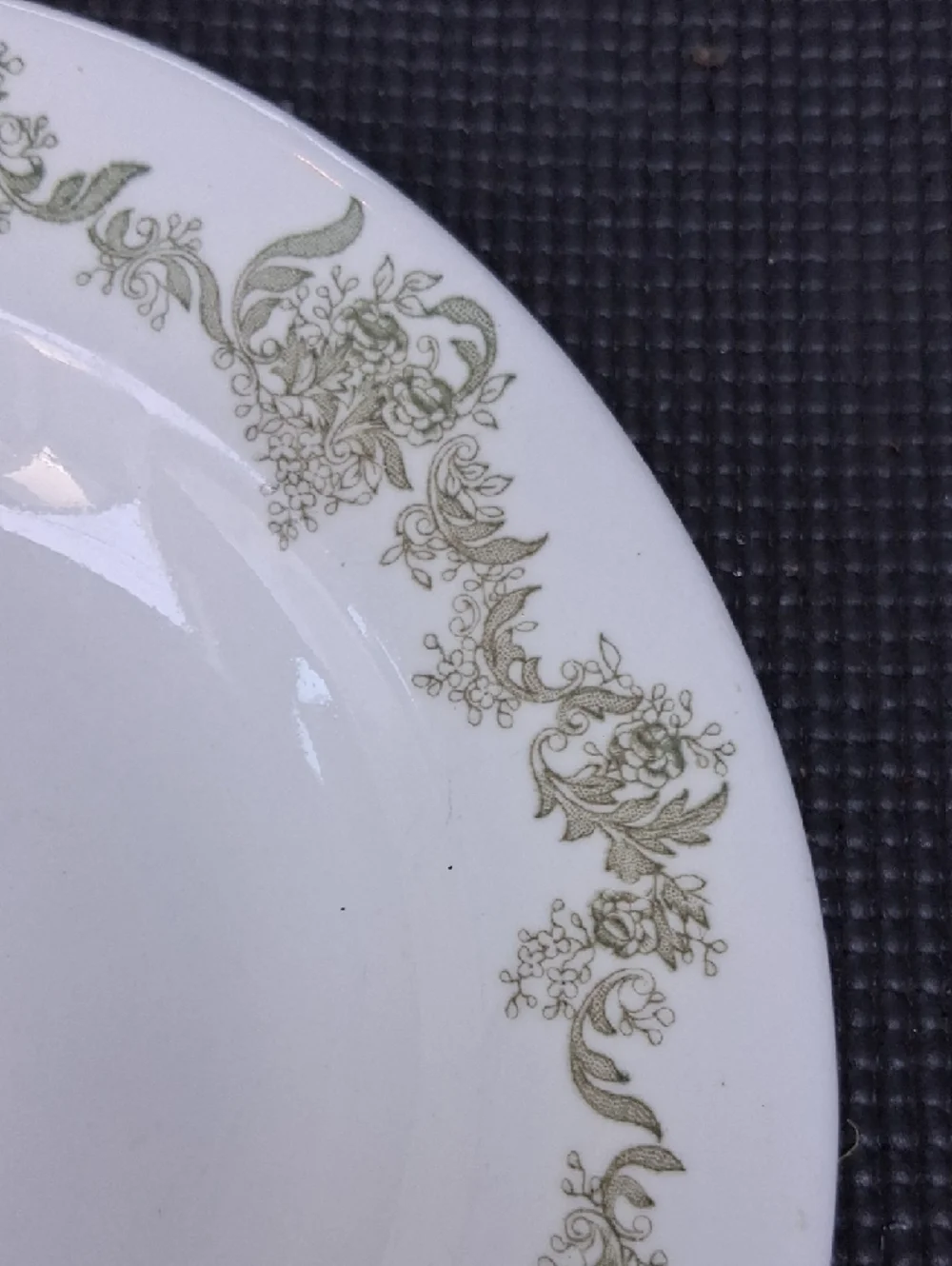 Vintage Rimmed Soup Plate Bornstein Greenwood China w/ Sage Green Scroll Border